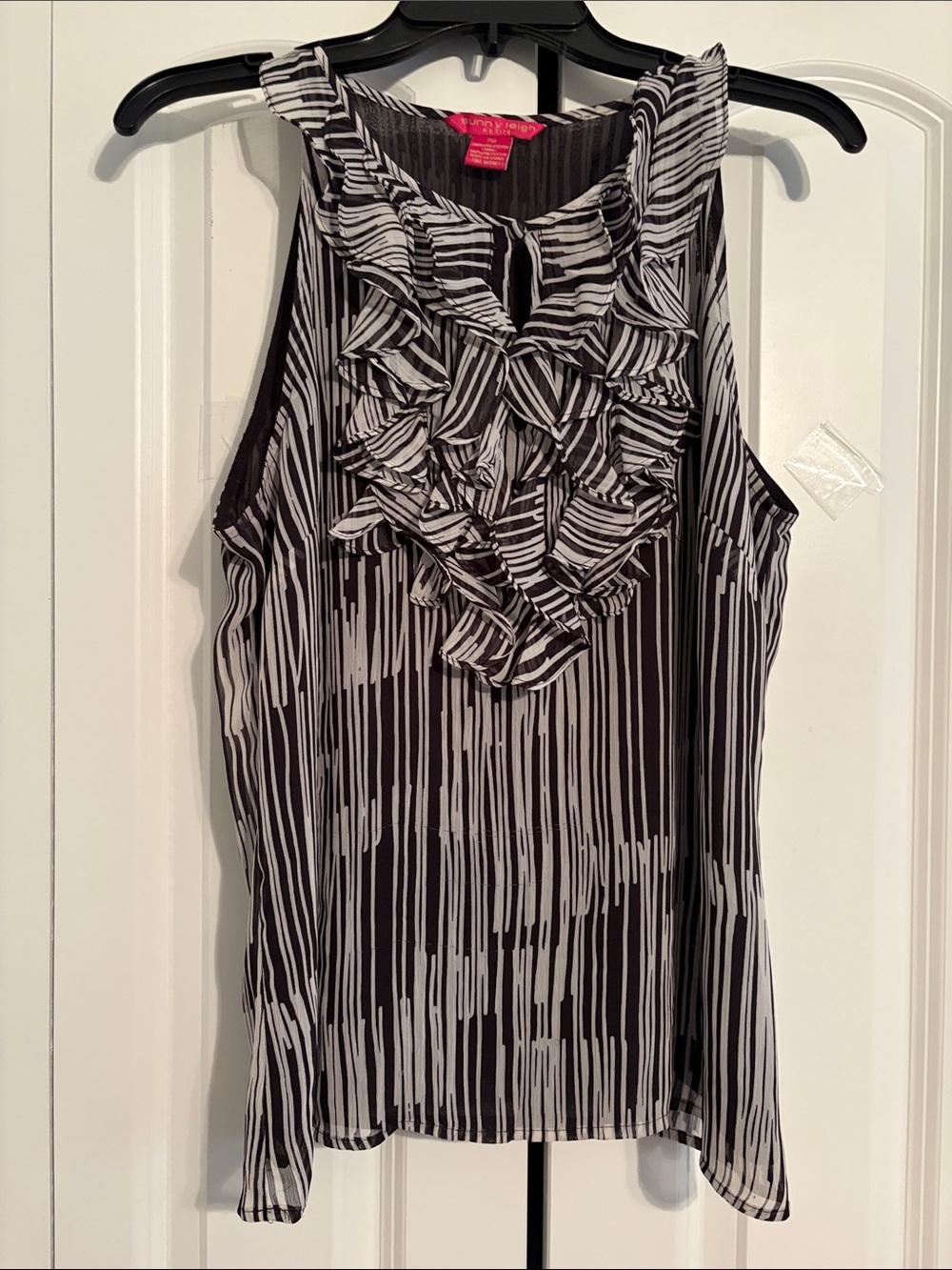 Sunny Leigh Black and White Ruffle Front Sleeveless Camisole